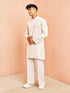 Men's Cream Mid Length Kurta with White Pant Set