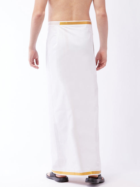 Men's White And Gold Dhoti/Mundu/Vesty