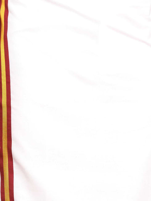 Men's White And Maroon Mundu