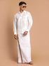 Men's White And Maroon Mundu