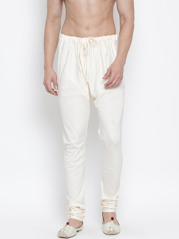 Men's White Cotton Silk Blend Churidar
