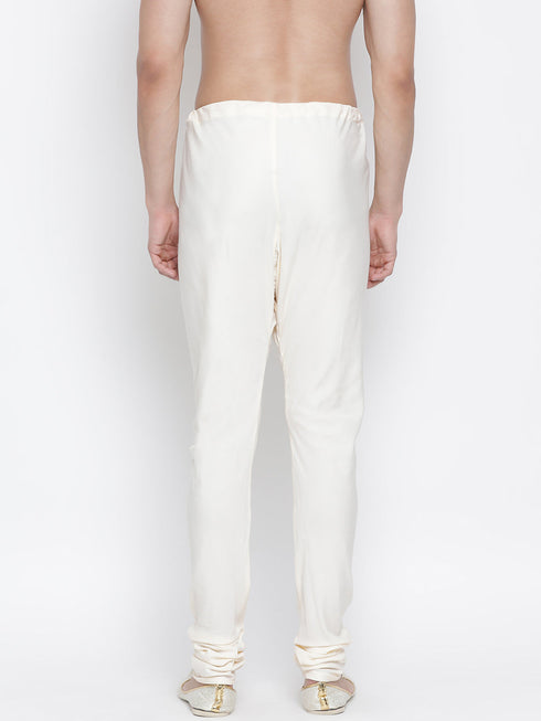Men's White Cotton Silk Blend Churidar