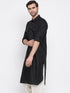 Men's Black Cotton Blend Pathani Style Kurta