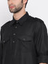 Men's Black Cotton Blend Pathani Style Kurta