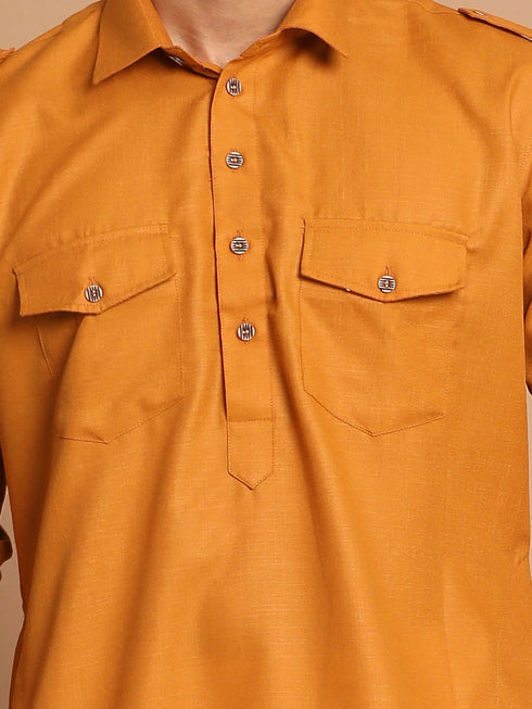 Men's Rust Pathani Cotton Blend Kurta