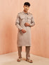 Men's Grey Fine Satin Kurta Pyjama Set Shirt Collar Button Placket
