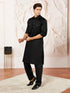 Men's Black Cotton Pathani Suit Set