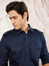Men's Blue Cotton Pathani Suit Set