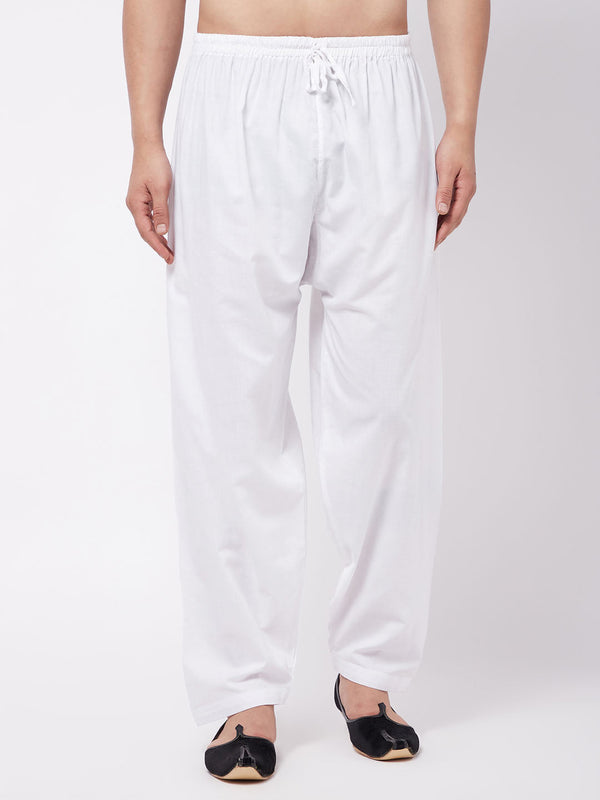 Men's White Cotton Blend Salwar