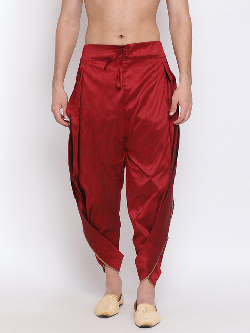 Men's Maroon Silk Blend Dhoti Pant