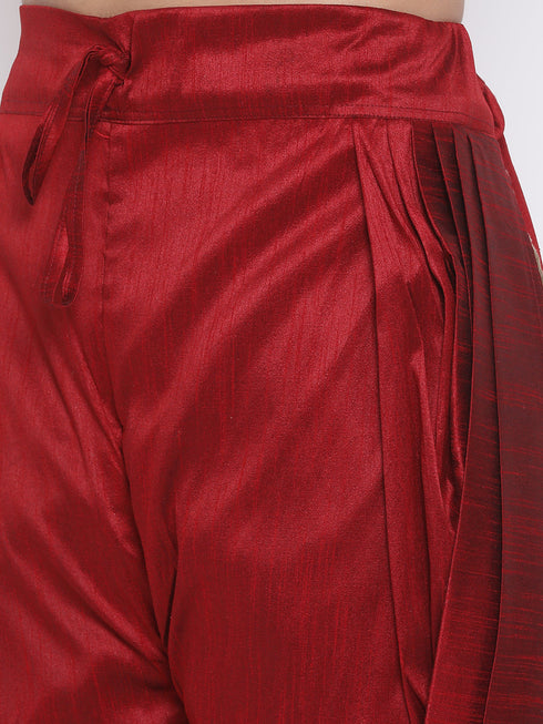 Men's Maroon Silk Blend Dhoti Pant