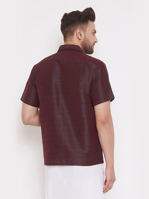 Men's Wine Silk Blend Ethnic Shirt