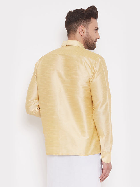 Men's Gold Silk Blend Ethnic Shirt