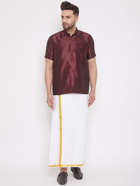 Men's Wine Silk Blend Ethnic Shirt