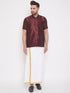 Men's Wine Silk Blend Ethnic Shirt