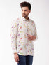 Men's Multicolour-Base-Cream Muslin Ethnic Shirtt