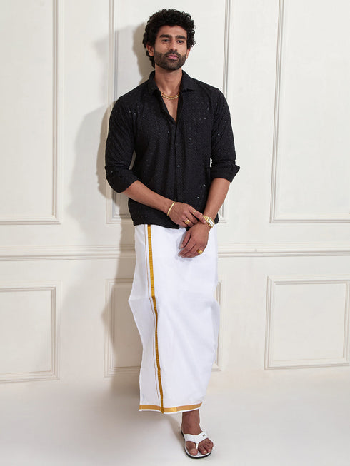 Men's Black Rayon Embellished Shirt