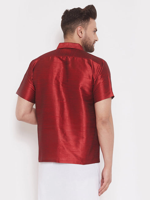 Men's Maroon Silk Blend Ethnic Shirt