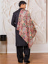 Men's Black And Cream Viscose Sherwani Patiala And Dupatta Set