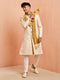 Men's Beige Jacquard Sherwani Pyjama Dupatta Set