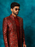 Men's Red Jacquard Indo Western With Maroon Viscose Kurta Pant Set