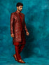 Men's Red Jacquard Indo Western With Maroon Viscose Kurta Pant Set