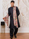 Men's Black Silk Blend Sherwani, Kurta And Patiala Set