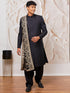 Men's Black Silk Blend Sherwani Pant And Dupatta Set
