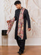 Men's Black Silk Blend Sherwani Patyala And Dupatta Set