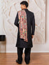 Men's Black Silk Blend Sherwani Patyala And Dupatta Set