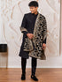 Men's Black Rayon Sherwani Kurta Pyjama And Dupata Set
