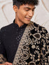 Men's Black Rayon Sherwani Kurta Pyjama And Dupata Set