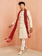 Men's Cream Jacquard Sherwani Pyjama Dupatta Set