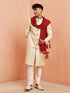 Men's Cream Jacquard Sherwani Pyjama Dupatta Set