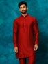 Men's Maroon Cotton Blend Curved Kurta