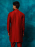 Men's Maroon Cotton Blend Curved Kurta