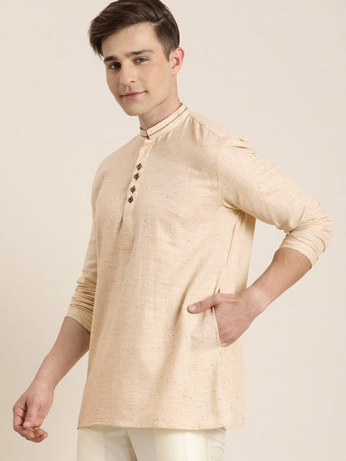 Men's Beige Pure Cotton Short Kurta