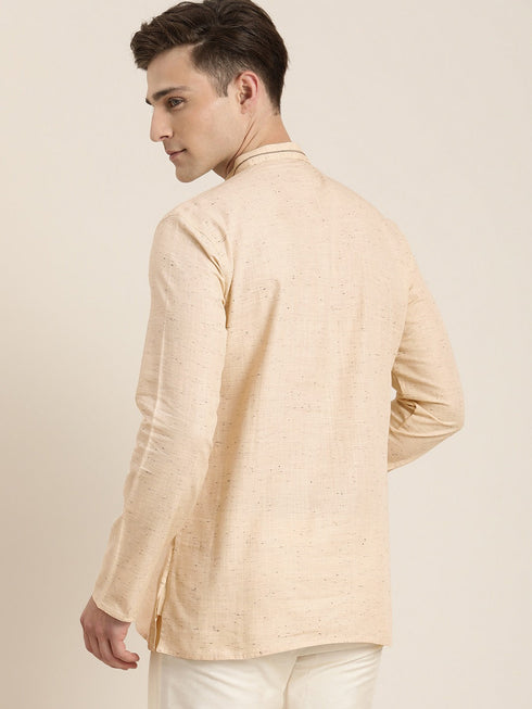 Men's Beige Pure Cotton Short Kurta