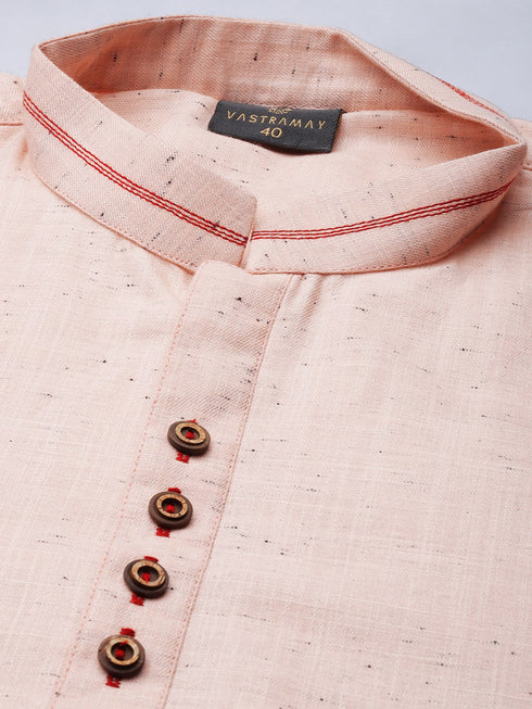 Men's Pink Pure Cotton Short Kurta
