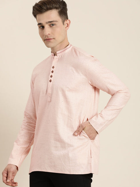 Men's Pink Pure Cotton Short Kurta