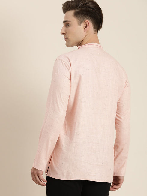 Men's Pink Pure Cotton Short Kurta