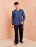 Men's Royal Blue Floral Print Kurta with Black Pant Set