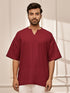 Men Maroon Cambric Cotton Yoga Kurta