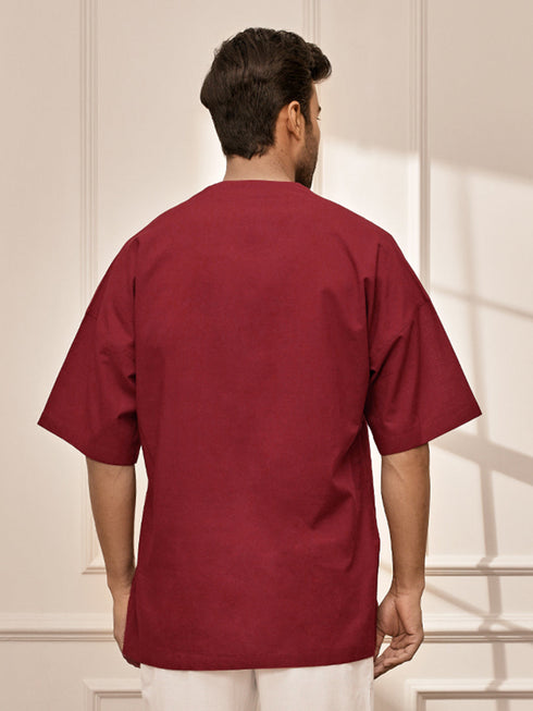 Men Maroon Cambric Cotton Yoga Kurta