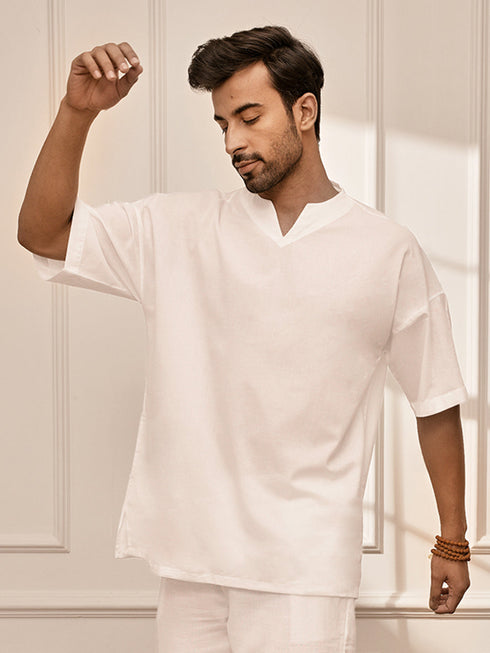 Men White Cambric Cotton Yoga Kurta