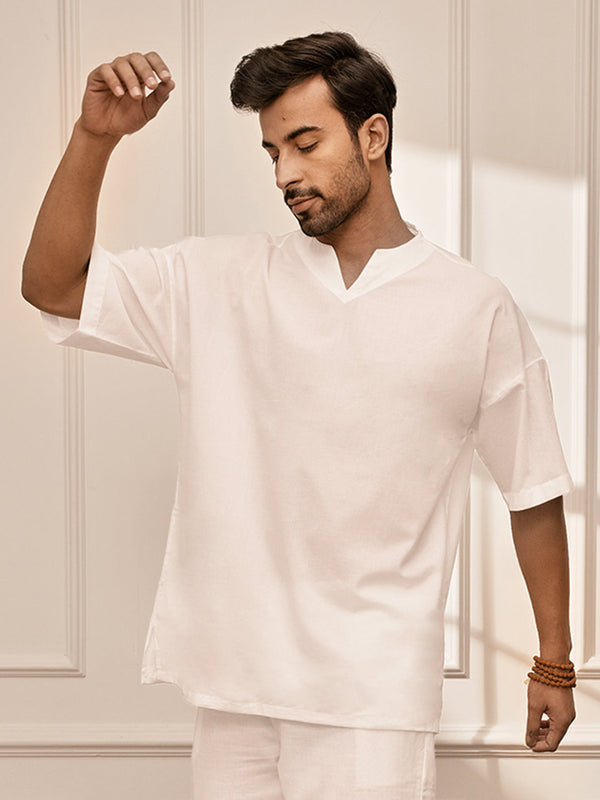 Men White Cambric Cotton Yoga Kurta