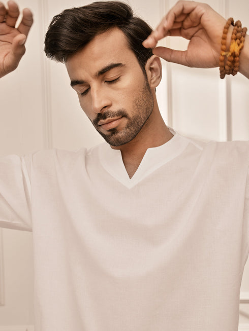 Men White Cambric Cotton Yoga Kurta