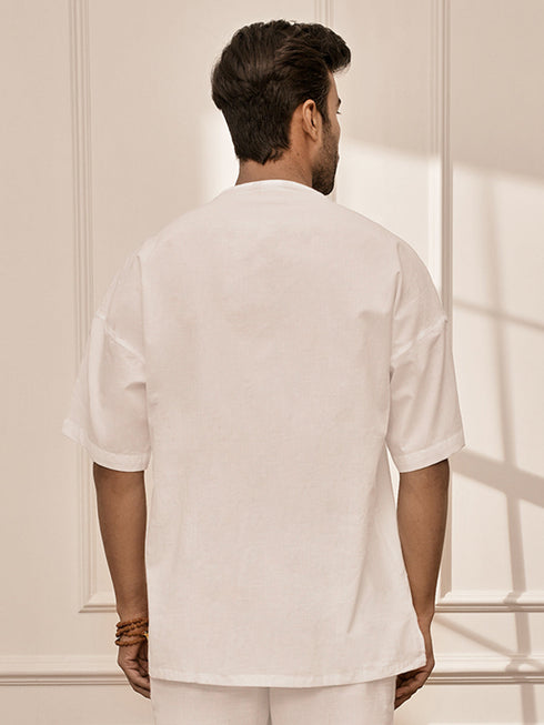 Men White Cambric Cotton Yoga Kurta