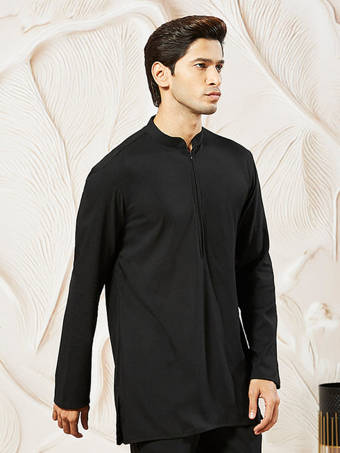 Men's Black Silk Blend Kurta