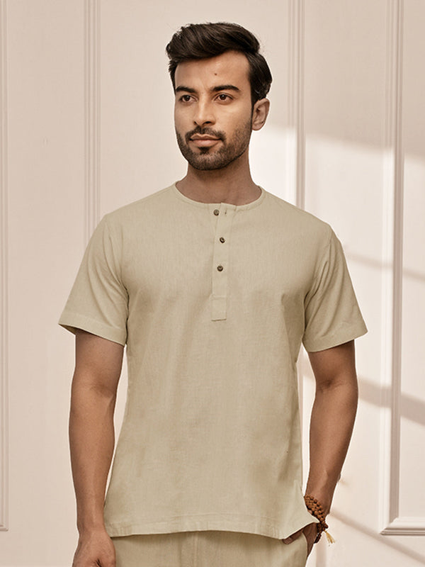 Men Beige Cotton Flex Yoga Kurta
